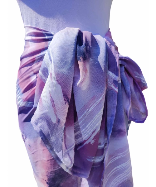 Wzorzysta spódnica plażowa chusta PAREO L/XL fioletowe mazaje